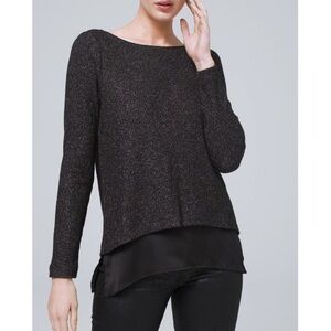 WHBM BLACK METALLIC SPARKLE DOUBLE-LAYER SWEATER